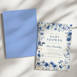 Invitación Boho Dark and Dusty Blue Wildflowers Baby Shower