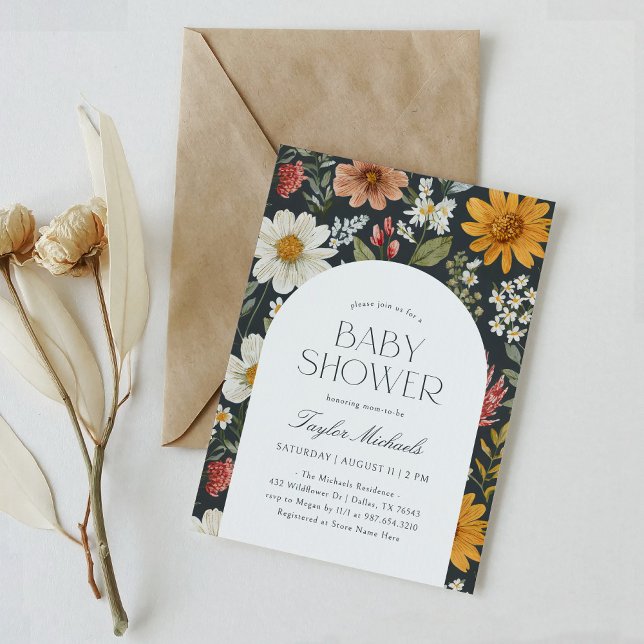 Invitación Boho Dark Floral Wildflower Baby Shower (Subido por el creador)