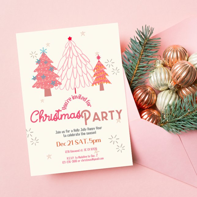 Invitación Boho de árbol de Navidad rosa (Subido por el creador)