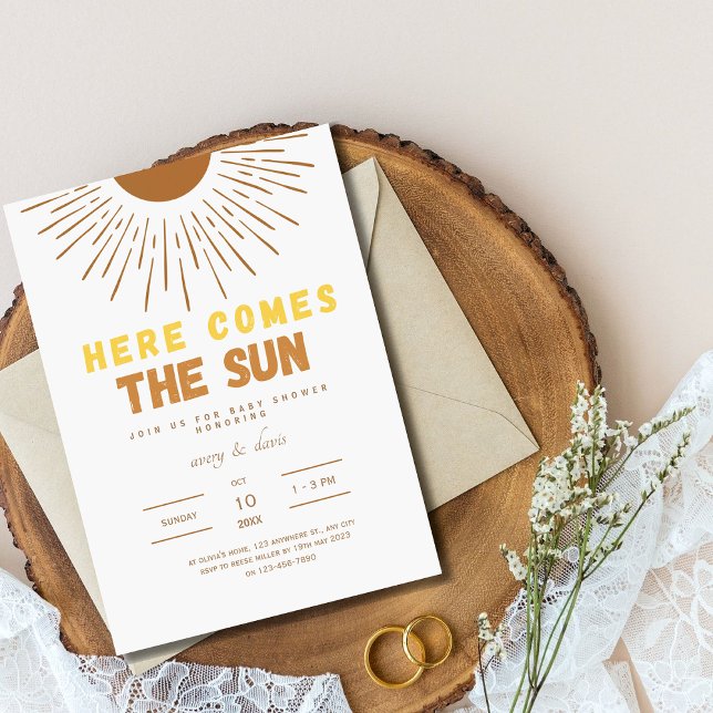 Invitación boho de Baby Shower Here Comes the Sun (Subido por el creador)