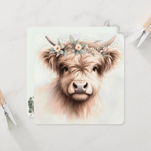 Invitación Boho de color de agua de vaca Highland con cabeza
