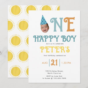Invitación boho de cumpleaños número 1 con foto de