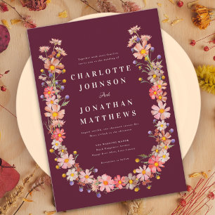 Invitación Boho de Flor Silvestre Romántica Boda de Otoño de 