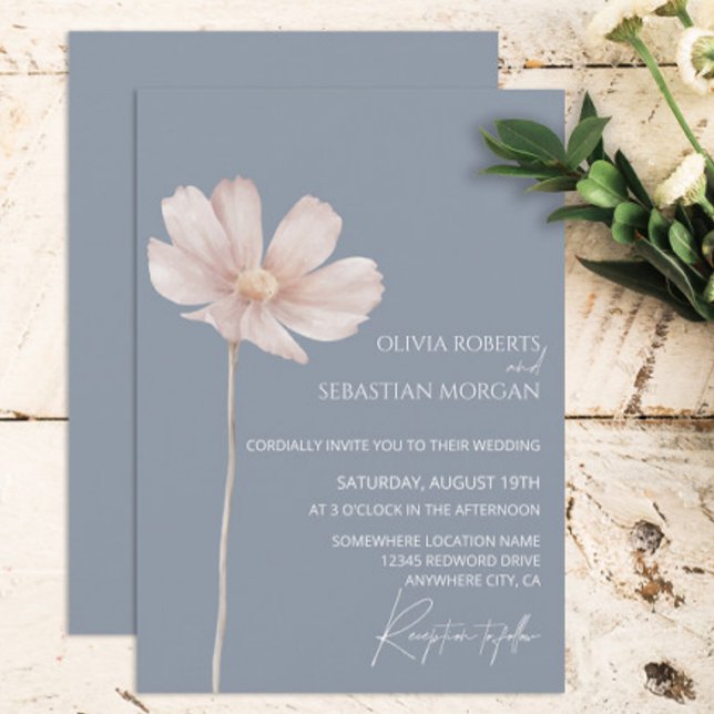 Invitación Boho de Flor Silvestre Simple | Boda azul turbio (Subido por el creador)