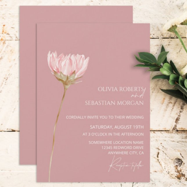 Invitación Boho de Flor Silvestre Simple | Boda Rosa polvorie (Subido por el creador)
