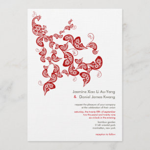 Invitación Boho de floral roja Peacock Moda oriental Boda asi