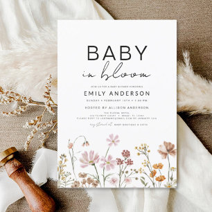 Invitación Boho de flores silvestres en Baby Shower en flor