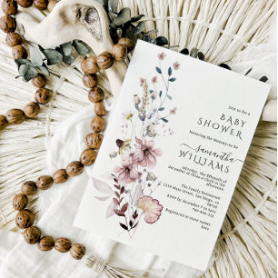 Invitación Boho de flores silvestres minimalista moderno Baby
