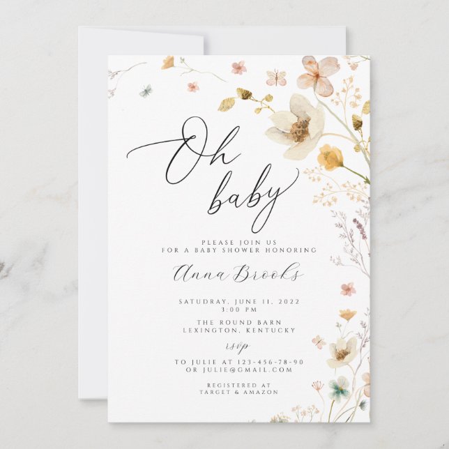 Invitación Boho de flores silvestres Oh Ducha de bebé (Anverso)