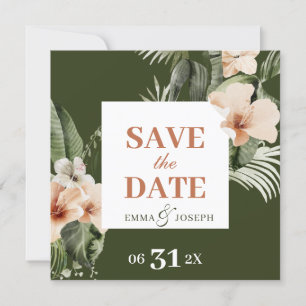 Invitación Boho de hibiscus tropical pastel "Salva la fecha"