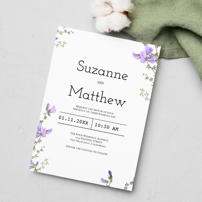 Invitación Boho de jardín de flores silvestres verdes de prim (Spring lilac green wildflower boho garden wedding )