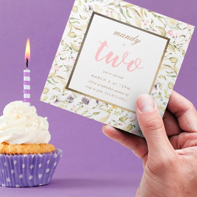 Invitación Boho de la primavera del marco dorado Flor silvest (Subido por el creador)