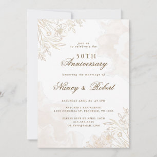 Invitación Boho de oro Wildflowers 50 aniversario de Boda