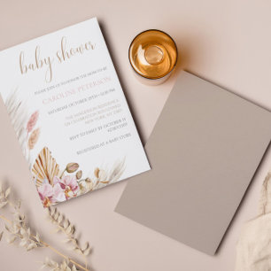 Invitación Boho de presupuesto Baby Shower Pampas Grass Flora