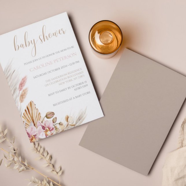 Invitación Boho de presupuesto Baby Shower Pampas Grass Flora (Subido por el creador)