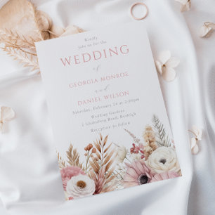 Invitación Boho de Rubor dulce Flores Elegante Boda