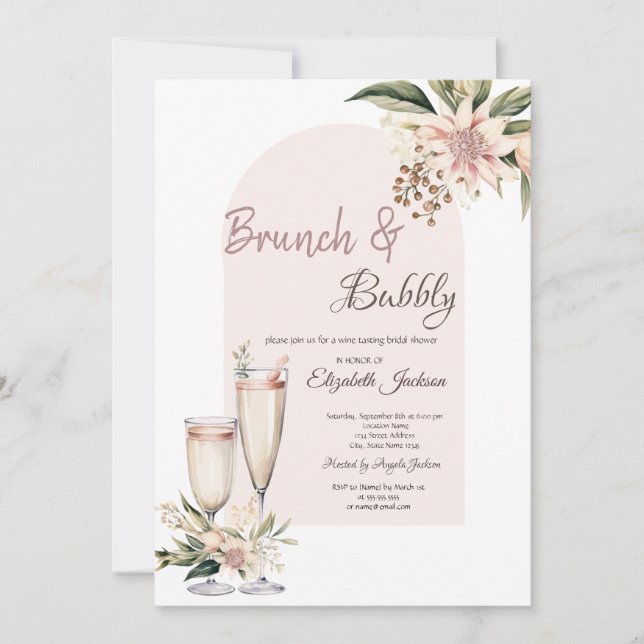 Invitación Boho de vidrio de Champagne Flores Brunch & Bubbly (Anverso)