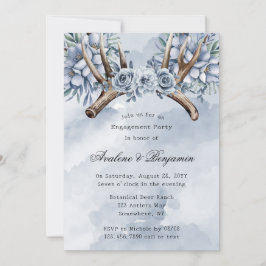 Invitación Boho Deer Antler Blue Floral Bachelorette Party