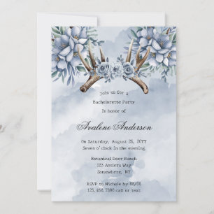 Invitación Boho Deer Antler Blue Floral Bachelorette Party