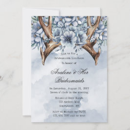 Invitación Boho Deer Antler Blue Floral Bridesmaids Luncheon