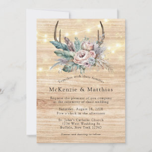 Invitación Boho Deer Antler Boda Floral