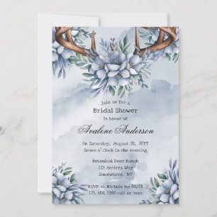 Invitación Boho Deer Antler Dusty Blue Floral Bridal Shower