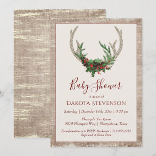 Invitación Boho Deer Antlers   Baby Shower de Navidades rusos