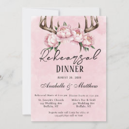 Invitación Boho Deer Antlers Ensayos de Peonies Rosados Cena