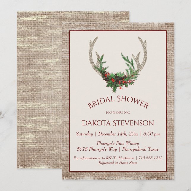 Invitación Boho Deer Antlers | Navidades rusos ducha de novia (Anverso / Reverso)