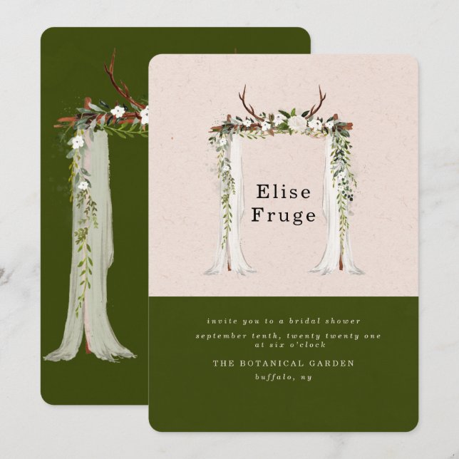Invitación Boho Deer Antlers White Canopy Bridal Shower (Anverso / Reverso)