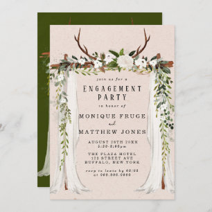 Invitación Boho Deer Antlers White Canopy Engagement Party