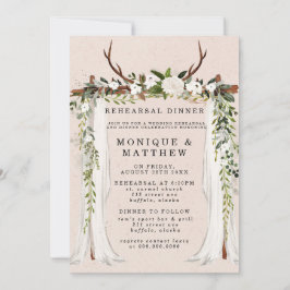 Invitación Boho Deer Antlers White Canopy Rehearn Cena