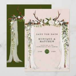 Invitación Boho Deer Antlers White Canopy Save The Date