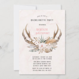 Invitación Boho Deer Antlers y Florals Bachelorette Party
