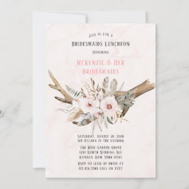Invitación Boho Deer Antlers y Florals Bridesmaids Luncheon