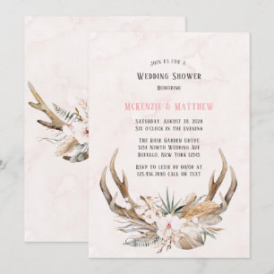Invitación Boho Deer Antlers y Florals Wedding Shower