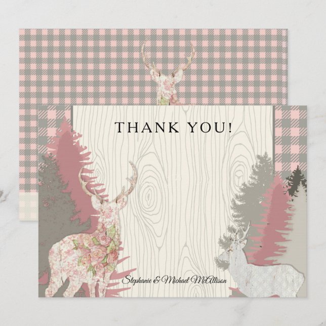 Invitación Boho Deer Bear Woodland Forest Planteó Gracias (Anverso / Reverso)