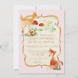 Invitación BOHO Deer Fox Owl Chica Rosado Baby Shower