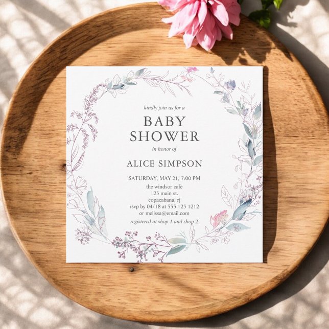 Invitación Boho deja Baby Shower rosa Rubor ligero (Subido por el creador)