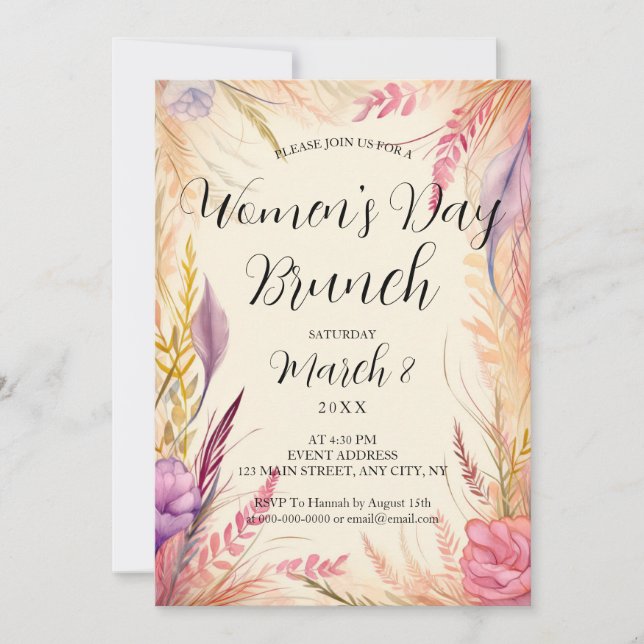 Invitación Boho deja brunch del Día Internacional de la Mujer (Anverso)