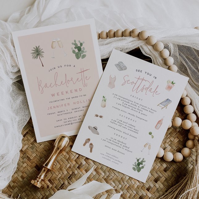 Invitación Bóho del desierto Bachelorette Weekend Itinerary & (Subido por el creador)