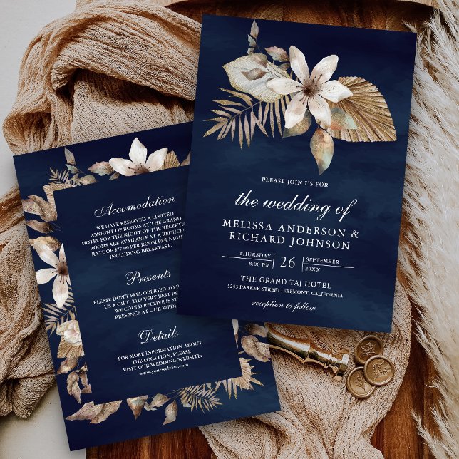 Invitación Boho desecó la flor de palmera en un Boda de la Ma (Subido por el creador)