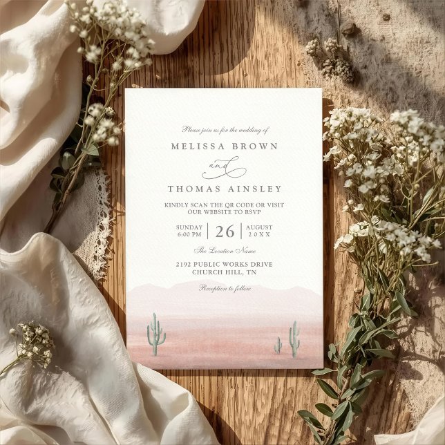 Invitación Boho Desert Cactus Rustic Elegant QR Code Wedding (Subido por el creador)