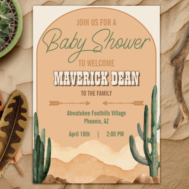 Invitación Boho Desert Cactus Southwestern Cowboy Baby Shower (Subido por el creador)