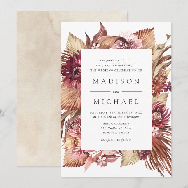 Invitación Boho Desert Floral Boda (Anverso / Reverso)