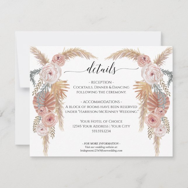 Invitación Boho Desert Pampas Grass Floral y Boda de follaje (Anverso)