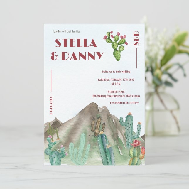 Invitación Boho Desierto Cactus Arizona Destino (Anverso de pie)