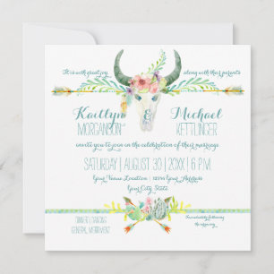 Invitación BOHO Desierto Floral del Sudoeste Cráneo de Vaca F