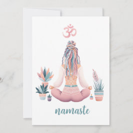 Invitación Boho Design- Frau mit Dreadlocks- Meditation- OM