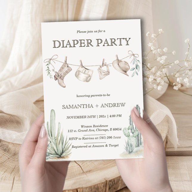 Invitación Boho Diaper Fiesta Cowboy Baby Shower (Subido por el creador)